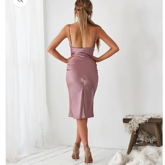 Aspen Midi Mauve Satin Dress - Picture 2 of 6